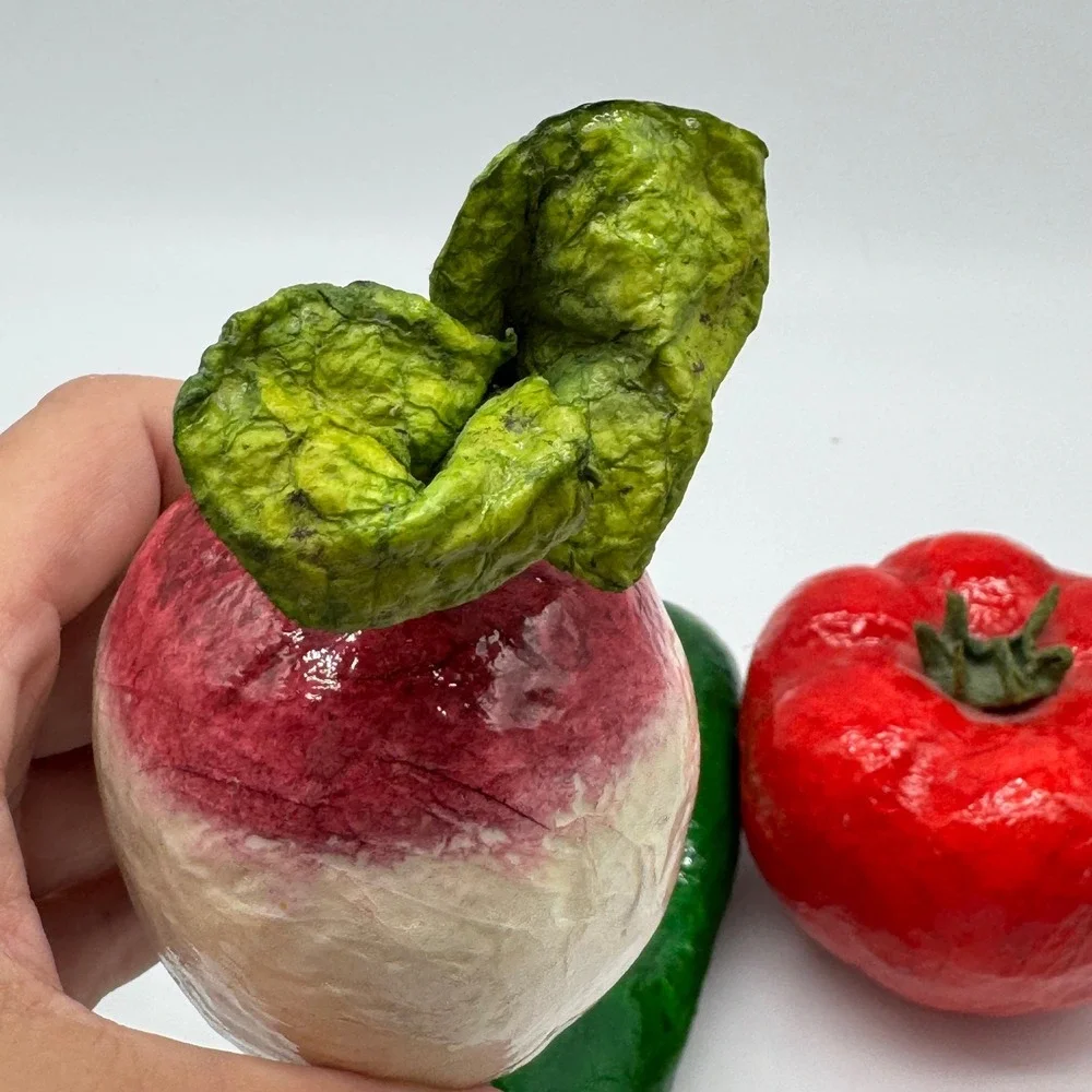Vtg Mexican Paper Mache Vegetables Lot 5pc Lacquered Tomato Eggplant Folk Art